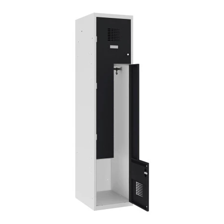 Vestiaire en L  1 colonne Corps gris perle Porte noire