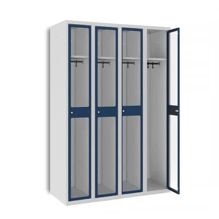 Vestiaire Industrie Propre porte plexiglass ouverture des portes à 110°. équipé d'une étagère supérieure avec tringle porte-cintres avec patère. Vestiaire Industrie Propre porte plexiglass ouverture des portes à 110°. équipé d'une étagère supérieure avec tringle porte-cintres avec patère.