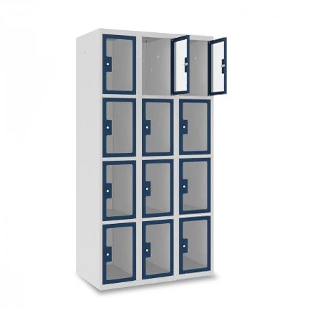Vestiaire multicases 4 cases superposées plexi - Larg. 300 mm. Tôle acier phosphatée d’épaisseur 8/10e pour le corps et 10/10e pour les cadres des portes. Epaisseur du plexi 4mm.. Vestiaire multicases 4 cases superposées plexi - Larg. 300 mm. Tôle acier phosphatée d’épaisseur 8/10e pour le corps et 10/10e pour les cadres des portes. Epaisseur du plexi 4mm..