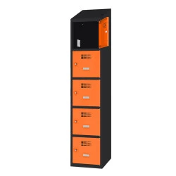 Vestiaire multicases 5 cases superposées - Larg. 400 mm avec prise 220 V et 2 ports USB