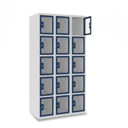 Vestiaire multicases 5 cases superposées plexi - Larg. 300 mm. Tôle acier phosphatée d’épaisseur 8/10e pour le corps et 10/10e pour les cadres des portes. Epaisseur du plexi 4mm. Vestiaire multicases 5 cases superposées plexi - Larg. 300 mm. Tôle acier phosphatée d’épaisseur 8/10e pour le corps et 10/10e pour les cadres des portes. Epaisseur du plexi 4mm.