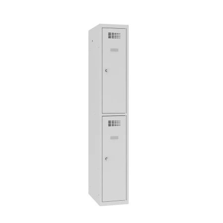 Vestiaire multicases 2 cases - L. 300 mm avec rangement de 1 à 4 colonnes. Ouverture de la porte à 90°. Perforation d'aération en partie haute pour la circulation de l'air. Vestiaire multicases 2 cases - L. 300 mm avec rangement de 1 à 4 colonnes. Ouverture de la porte à 90°. Perforation d'aération en partie haute pour la circulation de l'air.