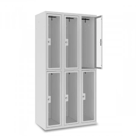 Vestiaire multicases 2 cases superposées plexi - Larg. 300 mm. Aération parties hautes et basses du vestiaire. Tringle porte cintres avec 2 patères dans chaque casier. Vestiaire multicases 2 cases superposées plexi - Larg. 300 mm. Aération parties hautes et basses du vestiaire. Tringle porte cintres avec 2 patères dans chaque casier.