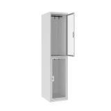 Vestiaire multicases 2 cases superposées plexi - Larg. 400 mm. Tôle acier phosphatée d’épaisseur 8/10e pour le corps et 10/10e pour les cadres des portes. Epaisseur du plexi 4mm. Vestiaire multicases 2 cases superposées plexi - Larg. 400 mm. Tôle acier phosphatée d’épaisseur 8/10e pour le corps et 10/10e pour les cadres des portes. Epaisseur du plexi 4mm.