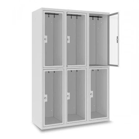 Vestiaire multicases 2 cases superposées plexi - Larg. 400 mm. ouïes d'aération en partie haute et basse du vestiaire. De 1 à 3 colonnes Equipé de tringle porte cintres avec 2 patères dans chaque casier. Vestiaire multicases 2 cases superposées plexi - Larg. 400 mm. ouïes d'aération en partie haute et basse du vestiaire. De 1 à 3 colonnes Equipé de tringle porte cintres avec 2 patères dans chaque casier.