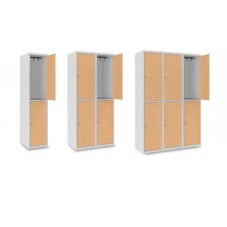 Vestiaire 2 cases superposées avec portes en bois - Larg. 400 mm monobloc de 2 à 6 casiers option 1 prise 220 V et 2 ports USB par casier Vestiaire 2 cases superposées avec portes en bois - Larg. 400 mm monobloc de 2 à 6 casiers option 1 prise 220 V et 2 ports USB par casier