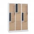 Vestiaire 3 cases superposées portes en bois - Larg. 400 mm 3 colonnes 9 cases avec aération sur les montants haut et bas du vestiaire Vestiaire 3 cases superposées portes en bois - Larg. 400 mm 3 colonnes 9 cases avec aération sur les montants haut et bas du vestiaire
