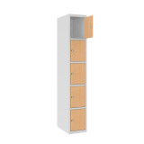 Vestiaire 5 cases superposées portes en bois - Larg. 300 mm 1 colonnes 5 cases monobloc avec ouïes d'aération en partie haute et basse Vestiaire 5 cases superposées portes en bois - Larg. 300 mm 1 colonnes 5 cases monobloc avec ouïes d'aération en partie haute et basse