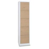 Vestiaire 5 cases superposées portes en bois - Larg. 400 mm 1 colonne 5 cases avec ouïes d'aération en partie haute et basse Vestiaire 5 cases superposées portes en bois - Larg. 400 mm 1 colonne 5 cases avec ouïes d'aération en partie haute et basse
