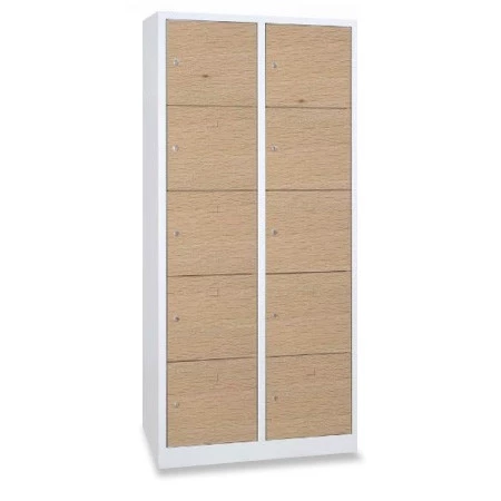 Vestiaire 5 cases superposées portes en bois MDF - Larg. 400 mm finition haut gamme 2 colonnes 10 casiers corps en tôle acier phosphatée d'épaisseur 8/10e Vestiaire 5 cases superposées portes en bois MDF - Larg. 400 mm finition haut gamme 2 colonnes 10 casiers corps en tôle acier phosphatée d'épaisseur 8/10e